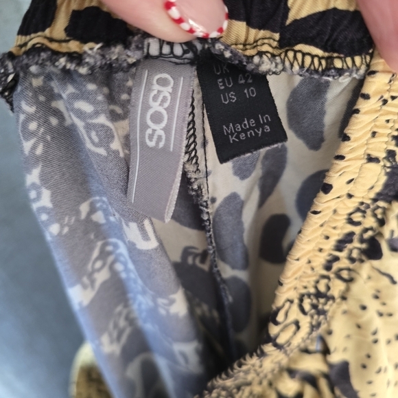 Asos Wide Leg Elastic Waist Abstract Print Pants Women's Size 10 - Picture 5 of 6